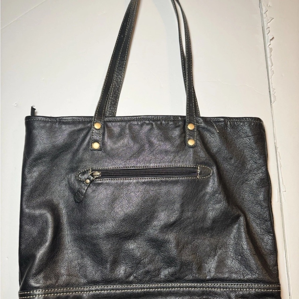 Myra Black Leather Tote Bag